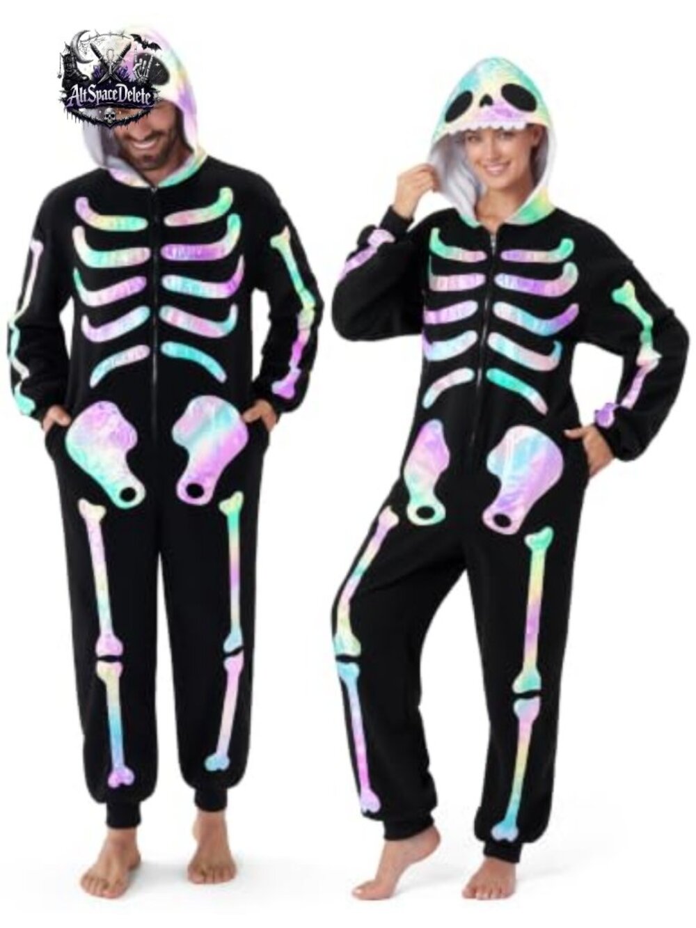Adult Hooded Skeleton Jumpsuit Glow in the Dark Costume Zipper Halloween